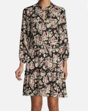 DREW Black Floral Dress Smocked Waist Ruffled Size Small NEW